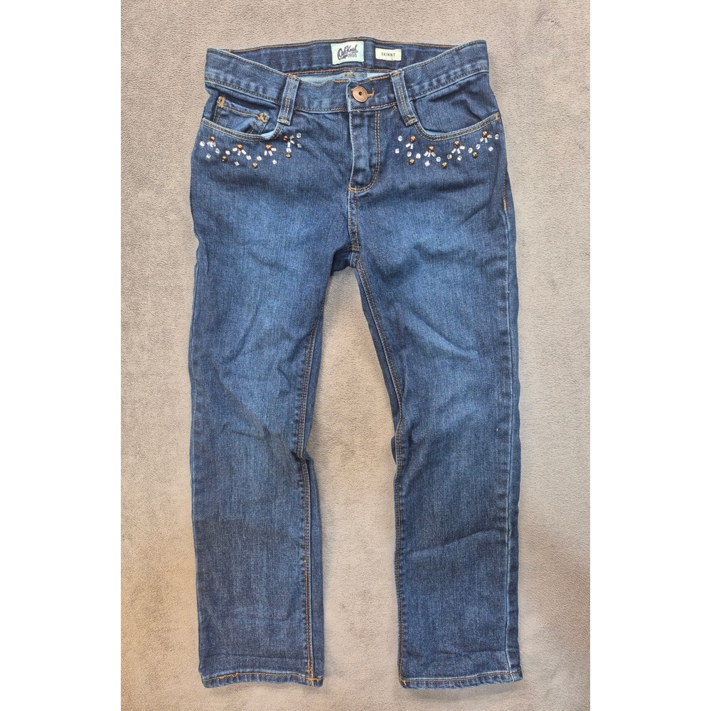 OshKosh B'gosh Girls Size 8 Skinny Jeans Blue Denim Rhinestone Studded Bling